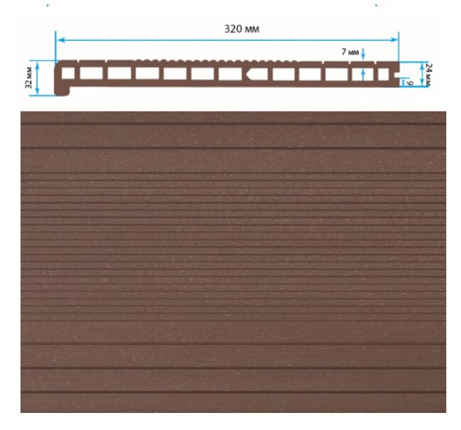 Ступень TerraPol КЛАССИК пустотелая Орех Милано 1281 3000х320х24 мм Ступень TerraPol КЛАССИК пустотелая Орех Милано 1281 3000х320х24 мм