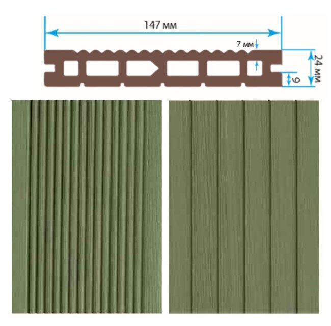 Террасная доска TerraPol КЛАССИК пустотелая с пазом Олива 576 3000х147х24 мм Террасная доска TerraPol КЛАССИК пустотелая с пазом Олива 576 3000х147х24 мм