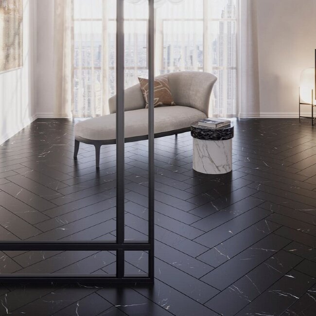 Виниловые полы Invictus Herringbone Maximus Dryback Black Marble 98 Noir