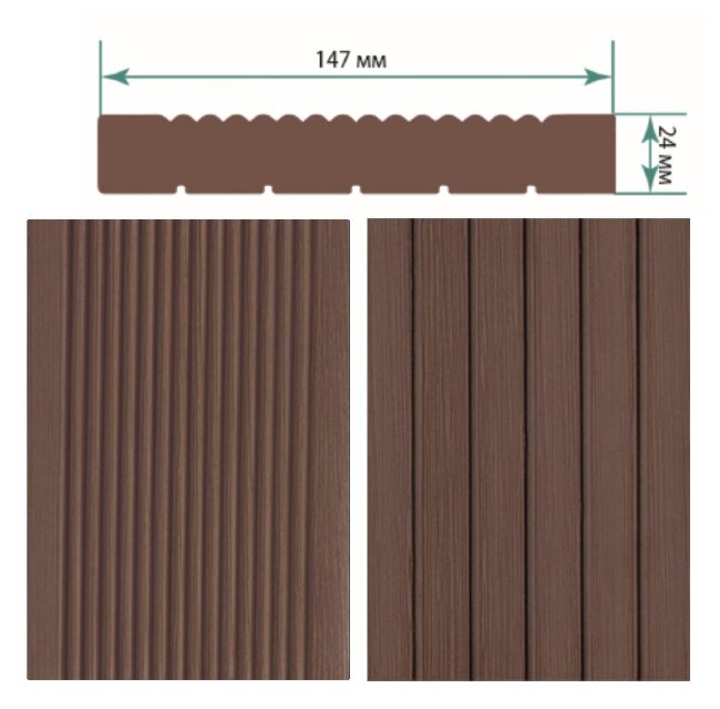 Террасная доска TerraPol КЛАССИК полнотелая без паза Орех Милано 1281 3000х147х24 мм