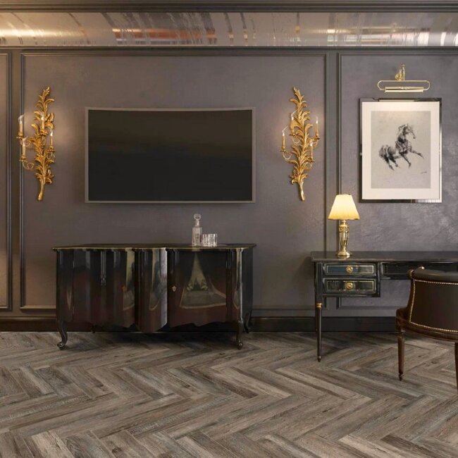 Ламинат Английская елка Aberhof Art Chateau ABF501 Дуб Эйлин Грей