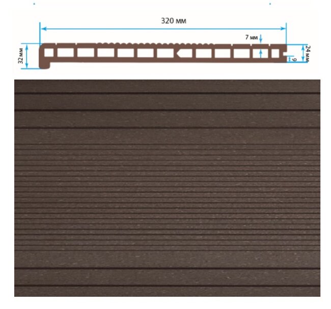 Ступень TerraPol КЛАССИК пустотелая Тик Киото 1028 3000х320х24 мм