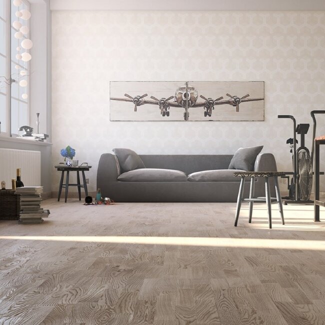 Паркетная доска PolarWood Классик 3П Дуб Тундра белая матовый лак