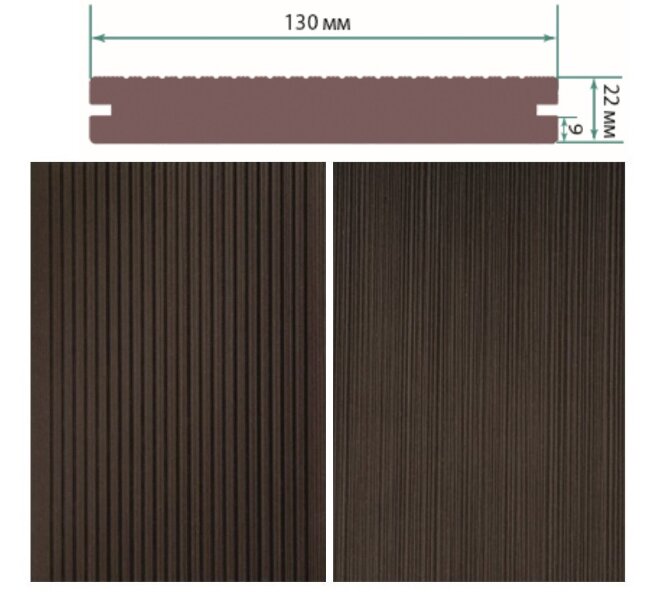 Террасная доска TerraPol СМАРТ полнотелая с пазом Тик Киото 1028 3000х130х22 мм