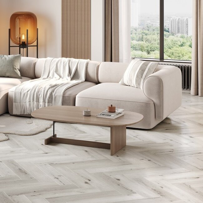 Кварцевый ламинат Английская елка Fargo Parquet 33-DL1601 Дуб Снежный