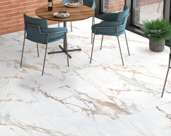 МSPC ламинат Stone Floor Big Stone Бело-золотой мрамор