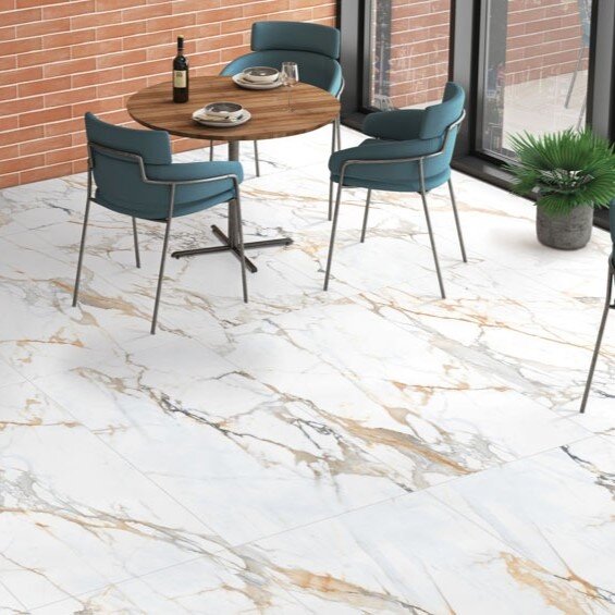 МSPC ламинат Stone Floor Big Stone Бело-золотой мрамор