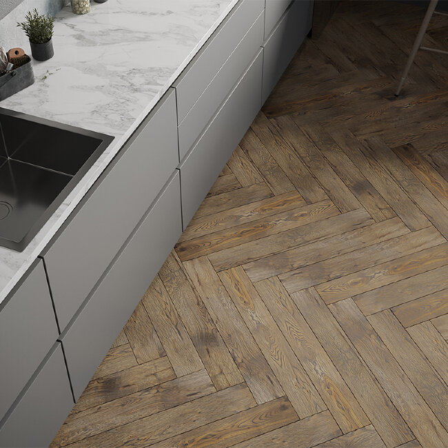 Паркет Венгерская ёлка Legend Дуб Vintage/Винтаж Harmony UV-лак 16 мм