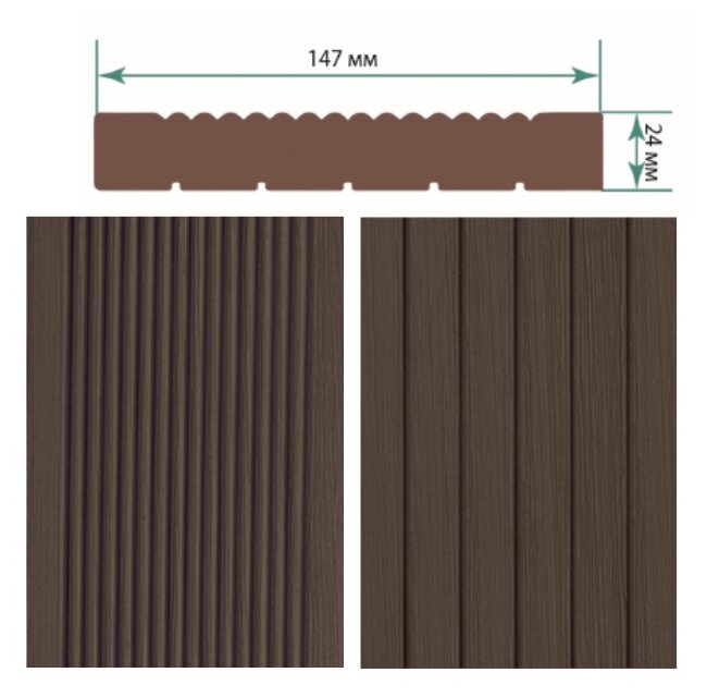 Террасная доска TerraPol КЛАССИК полнотелая без паза Тик Киото 1028 3000х147х24 мм