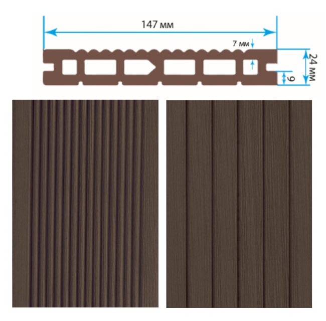 Террасная доска TerraPol КЛАССИК пустотелая с пазом Тик Киото 1028 3000х147х24 мм Террасная доска TerraPol КЛАССИК пустотелая с пазом Тик Киото 1028 3000х147х24 мм